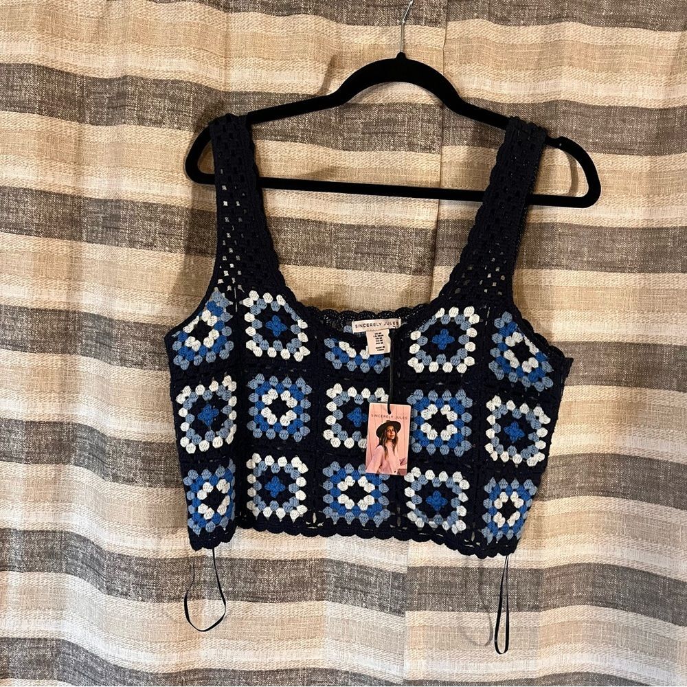Sincerely Jules Blue‎ Crochet Crop Top Size Medium